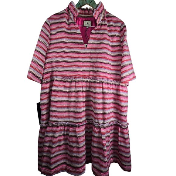 Tuckernuck Midi Zigzag Knit Stripe Crawford Dress Flutter Sleeves XXXL NWT - Picture 3 of 9